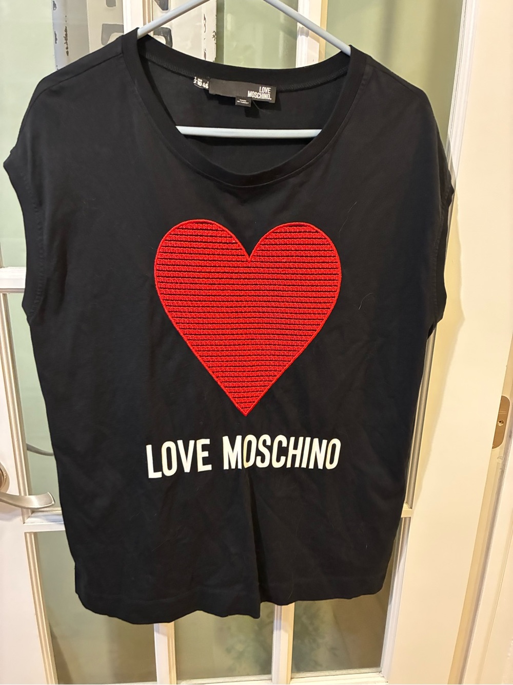Love Moschino Black Short Sleeve Tee with Red Heart
